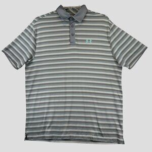 Under Armour Grey Striped Polo Shirt Coldblack UV Protection Loose Fit Mens XL